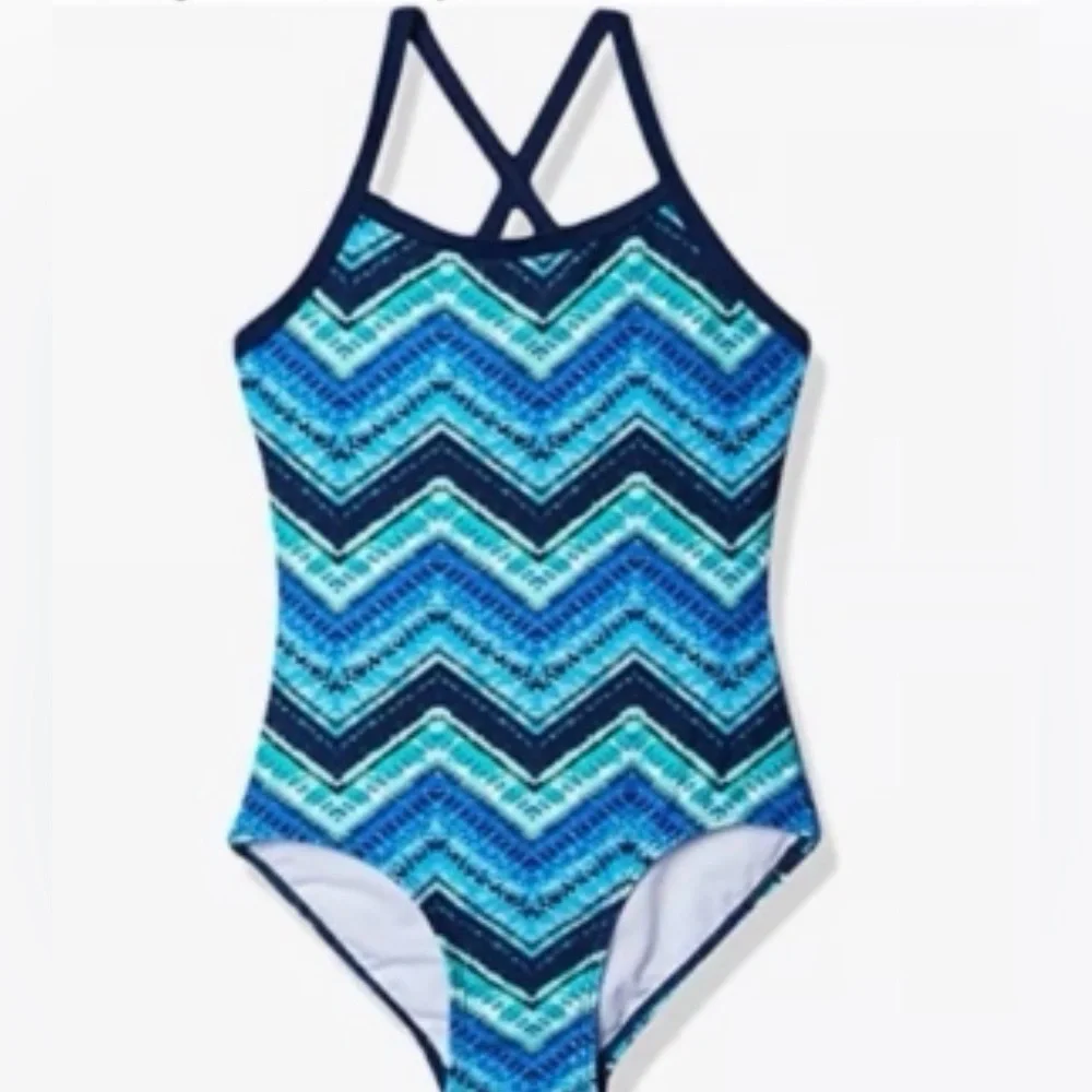 Kanu Surf Girls Layla Beach Sport Banded 1-Piece Cross Back Swimsuit Size 7 - Picture 4 of 4